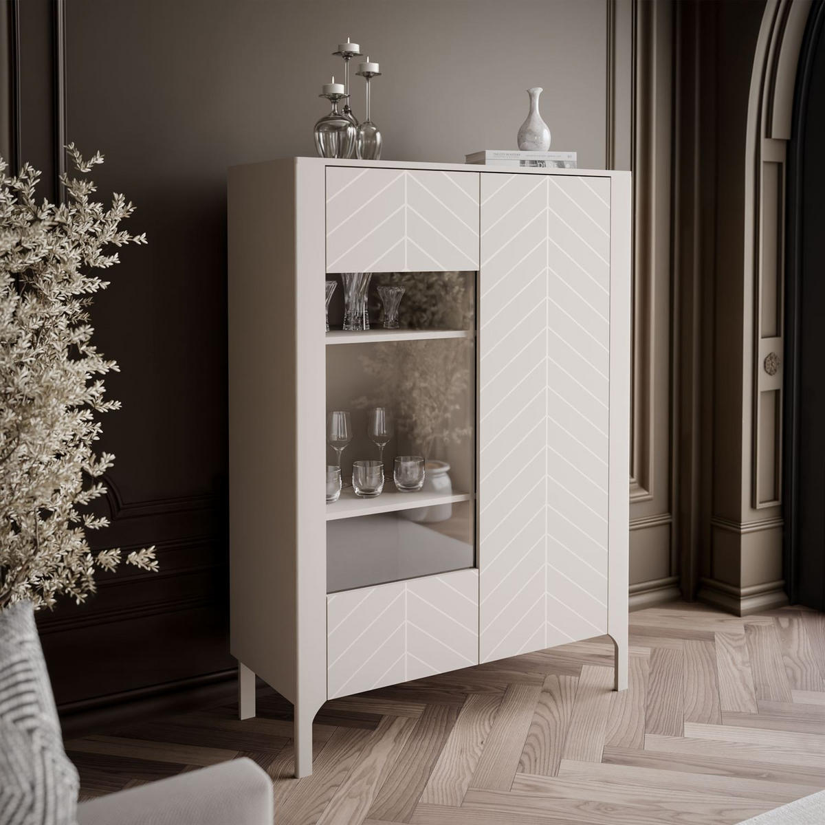 GLASVITRINE LUMI, Kaschmir - Kaschmir, Holzwerkstoff (103/130/41cm) - Lookway