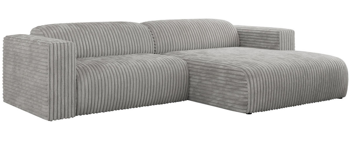 ECKSOFA PASADENA Hellgrau Cord - Rechts Seite - Hellgrau/Schwarz, Kunststoff/Textil (180/288cm) - MKS