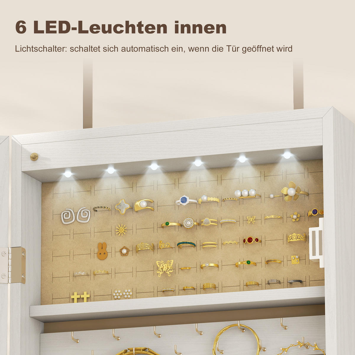 SCHMUCKSCHRANK MDF Glasspiegel Cremeweiß - Weiß, Holzwerkstoff (10/120/37cm) - HOMCOM