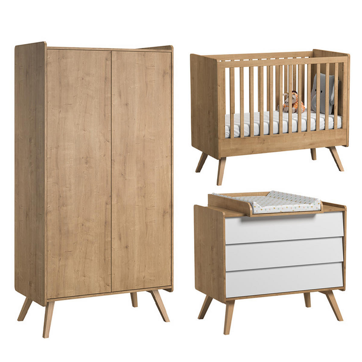 BABYZIMMER 3-teilig Weißes Holz - Weiß, Holzwerkstoff (125/103/65cm) - Petits-meubles