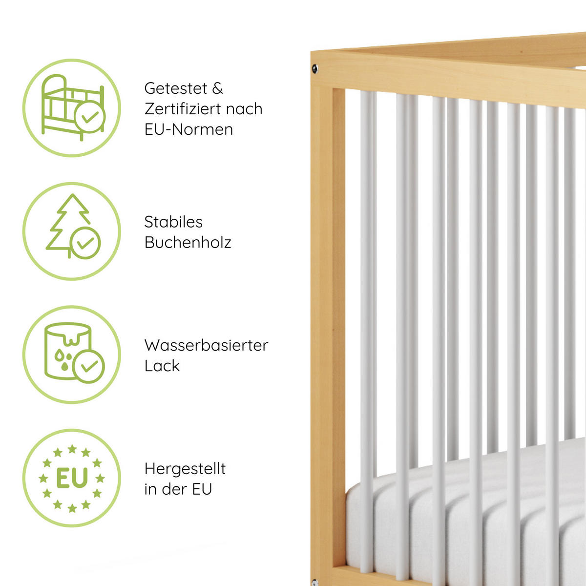 BABYBETT 70x140 cm in Natur-Weiß - Naturfarben/Weiß, Holz (70/140cm) - Kids Collective