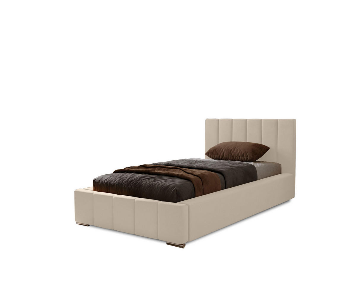 POLSTERBETT Nero 90x200 cm, Einzelbett mit Bettkasten, Lattenrost und Matratze aus Holz, Velourstoff: Beige - Beige, Holz/Kunststoff (90/200cm) - Marpur