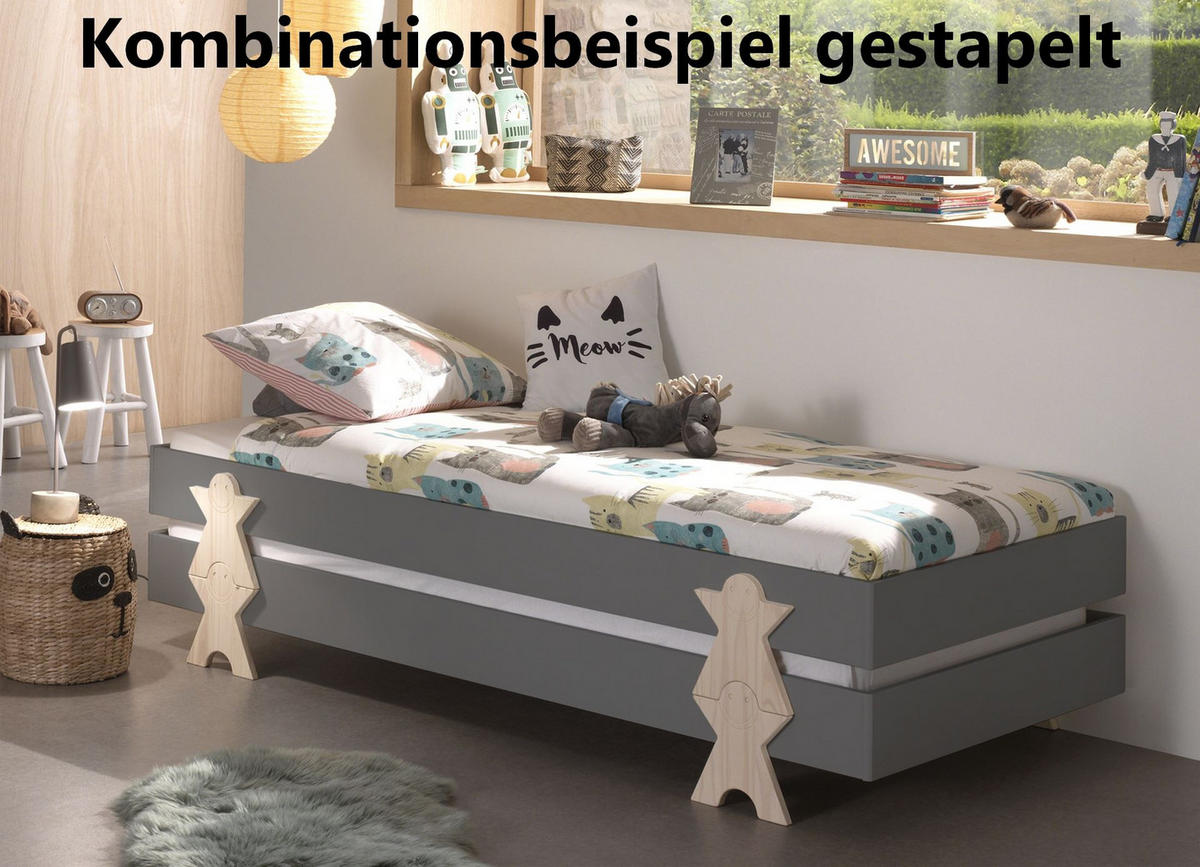 STAPELBETT Karlene 204x28x94 aus MDF in Grau - Grau, Holzwerkstoff (90/200cm) - 58aufmkessel