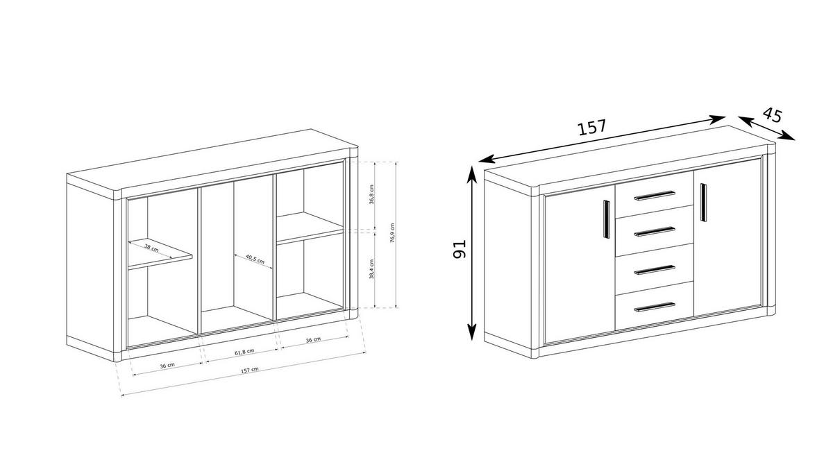 KOMMODE MALAGA 157/91/45cm mit 4 Schubladen 2 Türen Braun - Braun, Holzwerkstoff (157/91/45cm) - MASSENO