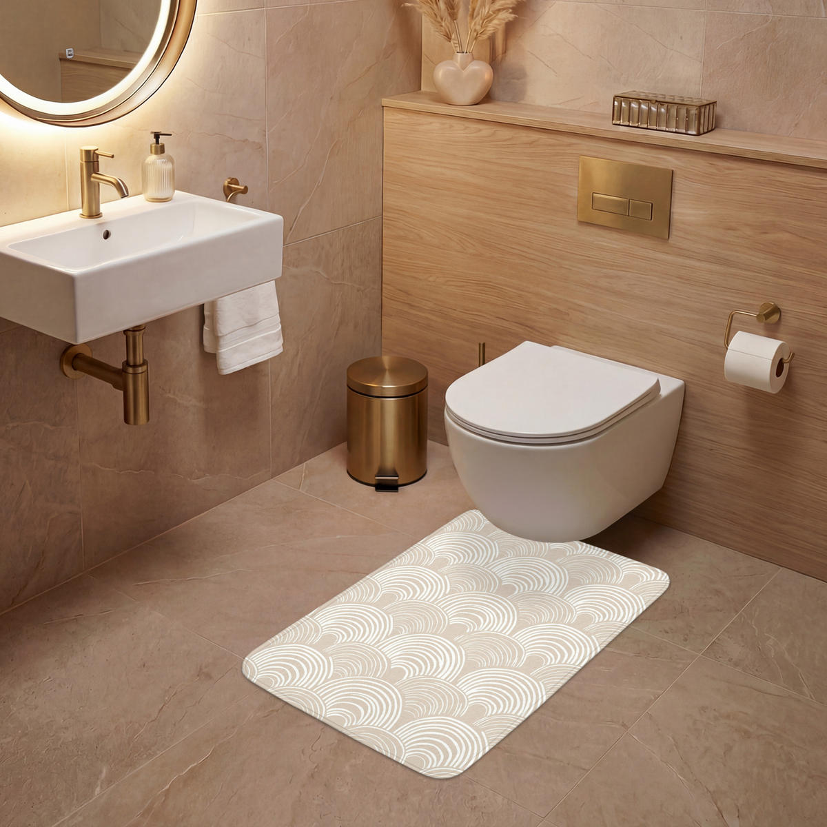 WC PŘEDLOŽKA Vlny - Textura - Béžová 50x80 cm - kašmírová, textil/plast (50/1cm) - OnlyWow