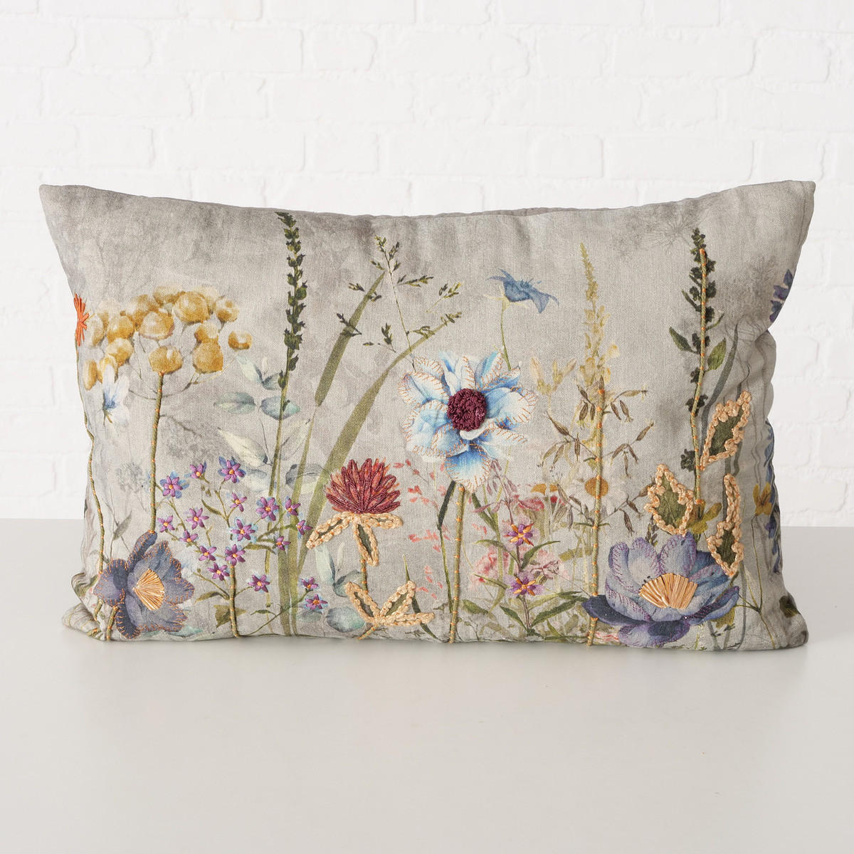 DEKOKISSEN Blumenmuster Blomster 60/40/16 cm - Beige, Naturmaterialien (40/60cm) - Boltze Home