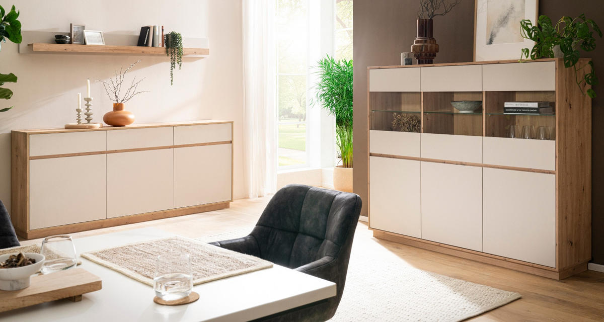 SIDEBOARD Kaschmir, Artisan Eiche 202 cm, Kommode mit Soft-Close - Kaschmir/Eiche Artisan, Holzwerkstoff/Metall (202/89/40cm) - Furn.Design