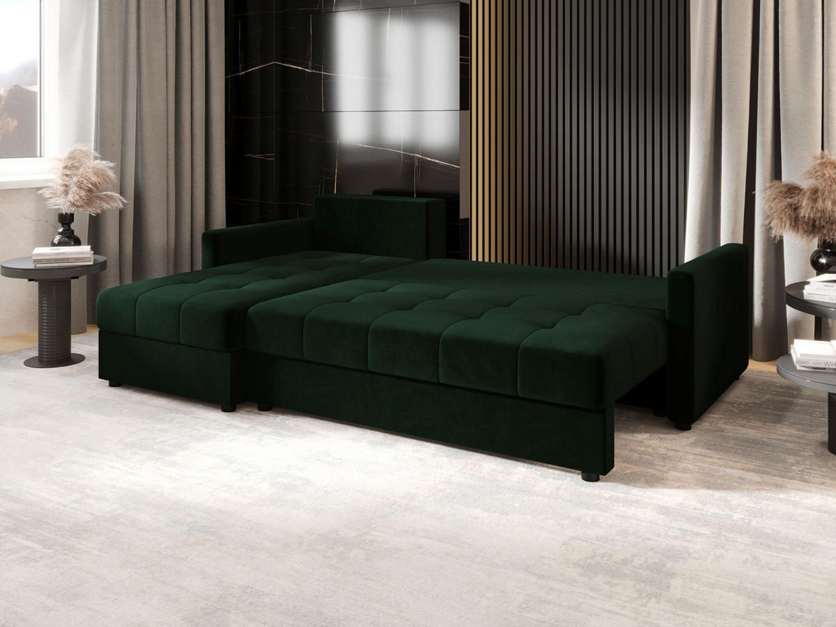 ECKSOFA MOS L BIS Itaka 10 Links mit Schlaffunktion - Dunkelgrün, Textil (220/143cm) - Bedante