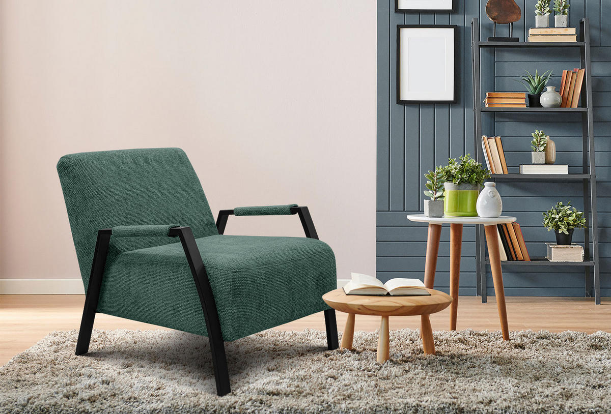 SESSEL KOBE, smaragdgrün - Smaragdgrün/Schwarz, Holz/Textil (72/76/90cm) - Courtois Laville