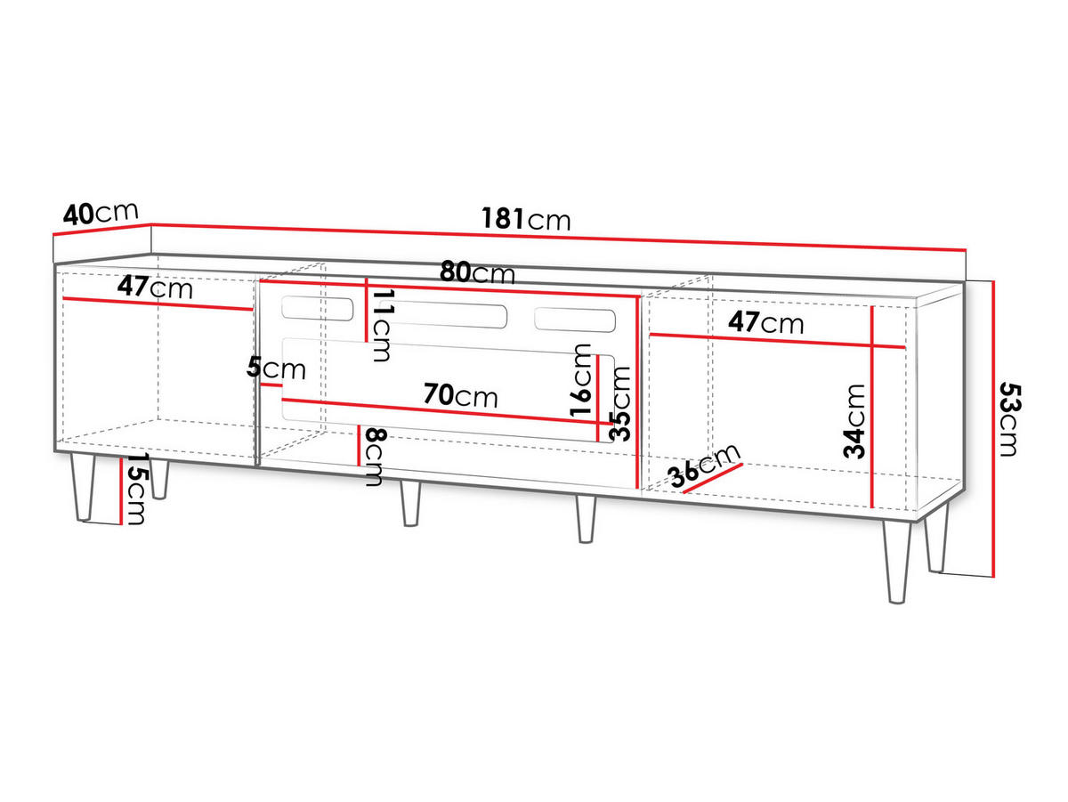TV-ELEMENT Nakomo 2K EF mit Kamin - Schwarz, Holz/Holzwerkstoff (180/53/40cm) - MIRJAN24