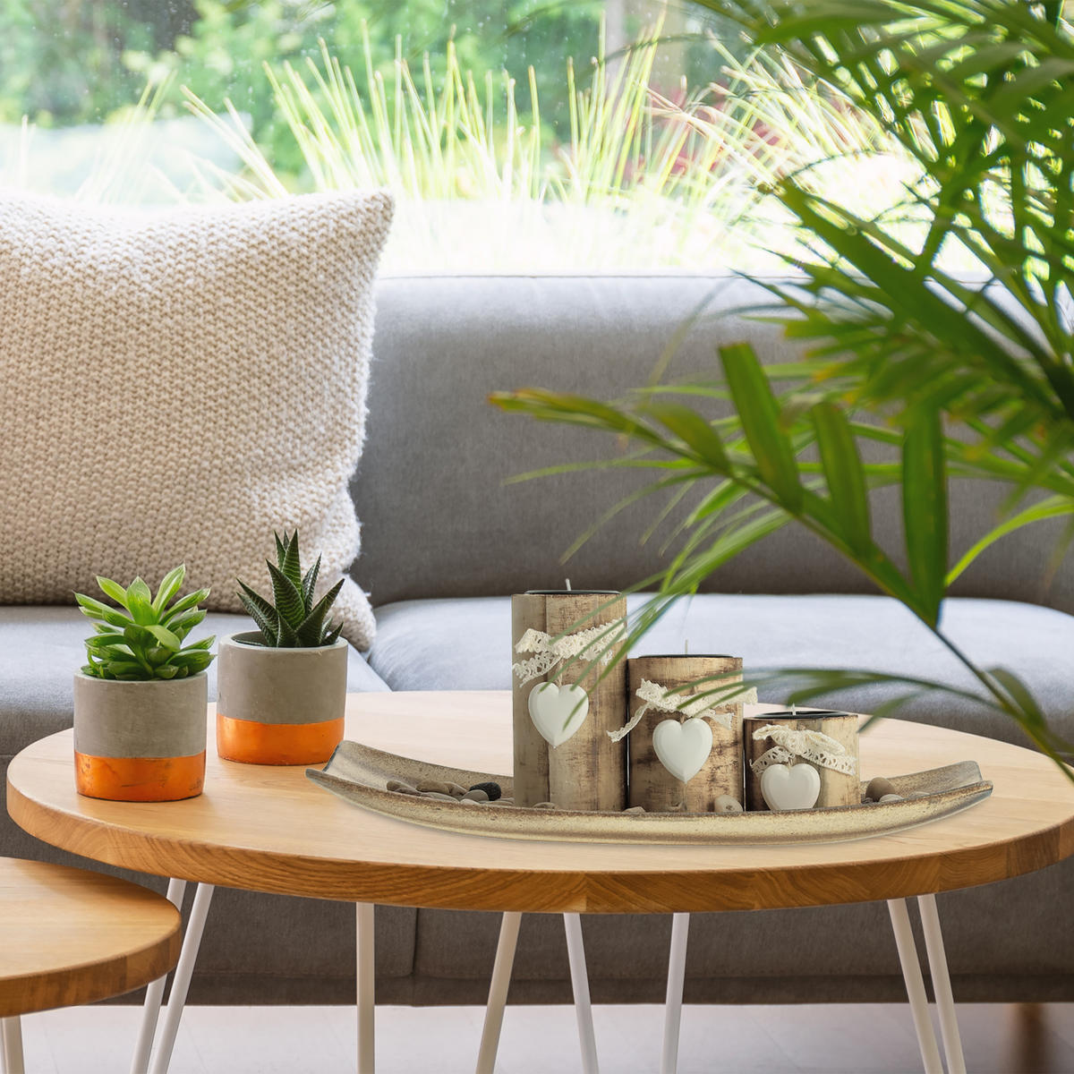 TEELICHTHALTER - Hellbraun, Holzwerkstoff/Stein (13cm) - Relaxdays