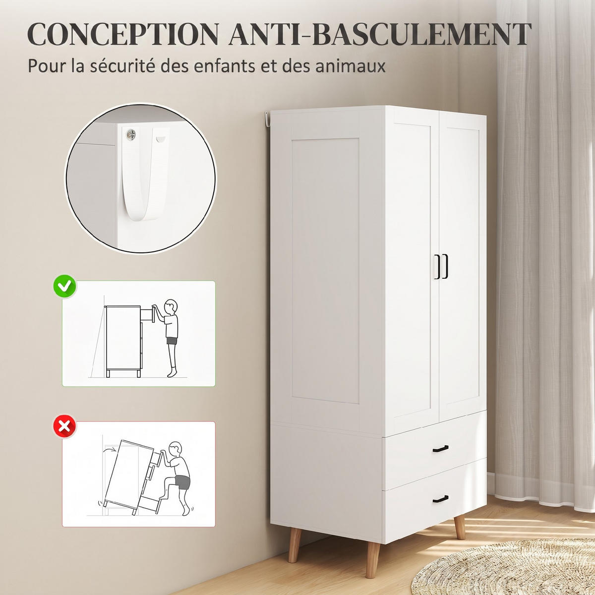 KLEIDERSCHRANK Weiß 80/54/180 cm - Weiß, Holz/Metall (54/180/80cm) - PANGIVO