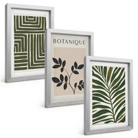 BILDER SET 3er Set - 20x30 cm Silberner Rahmen - Botanischer Boho-Minimalismus - Silberfarben, Kunststoff (20/30cm) - TULUP