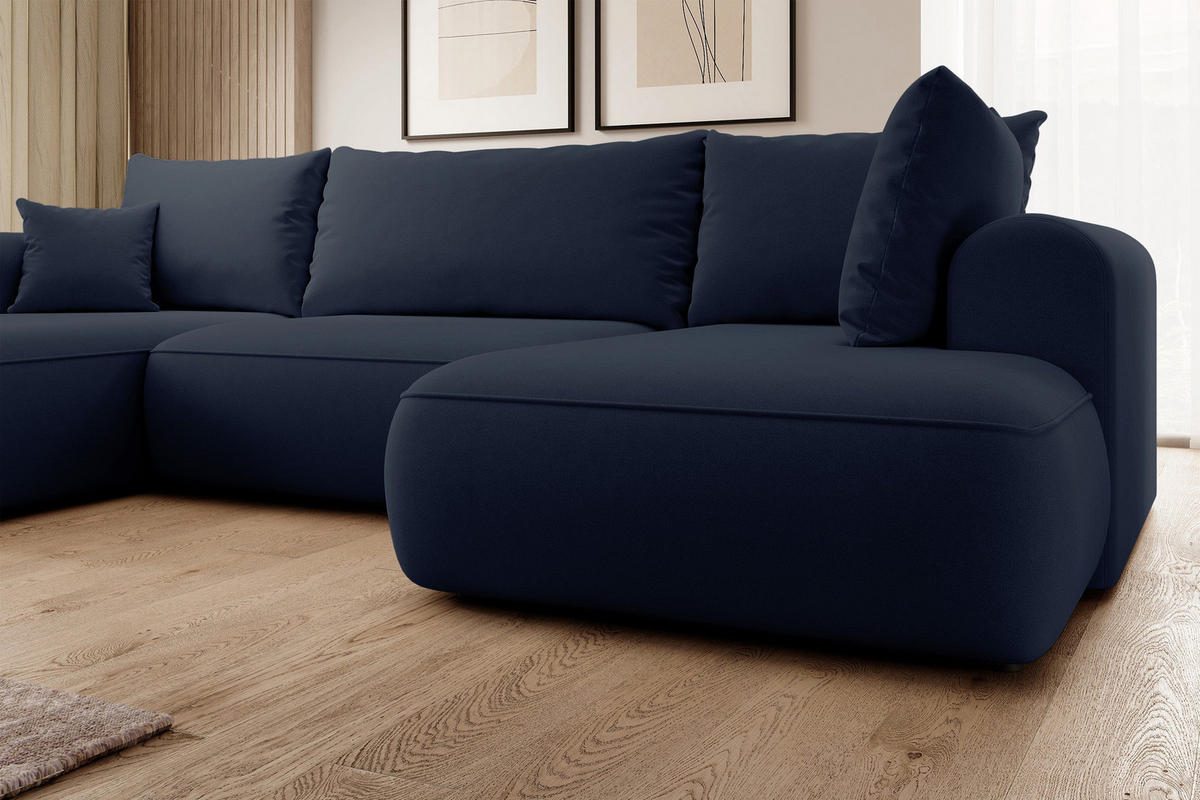 WOHNLANDSCHAFT Ovo Dunkelblau Velours - Schwarz/Dunkelblau, Textil (380/95/167cm) - Selsey