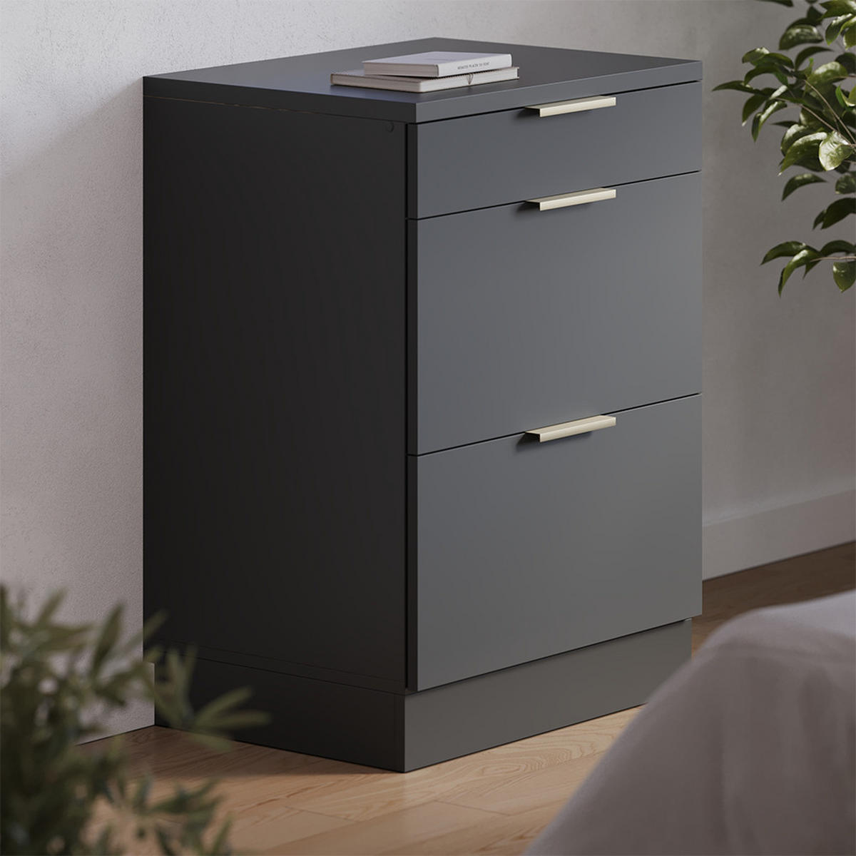 KUHINJSKA OMARA ZA POŠEVNE STREHE R-Line, Antracitno-zlata, 60 cm brez naklona z 3 predaloma - antracit, leseni material (60/83.8/46cm) - Vicco