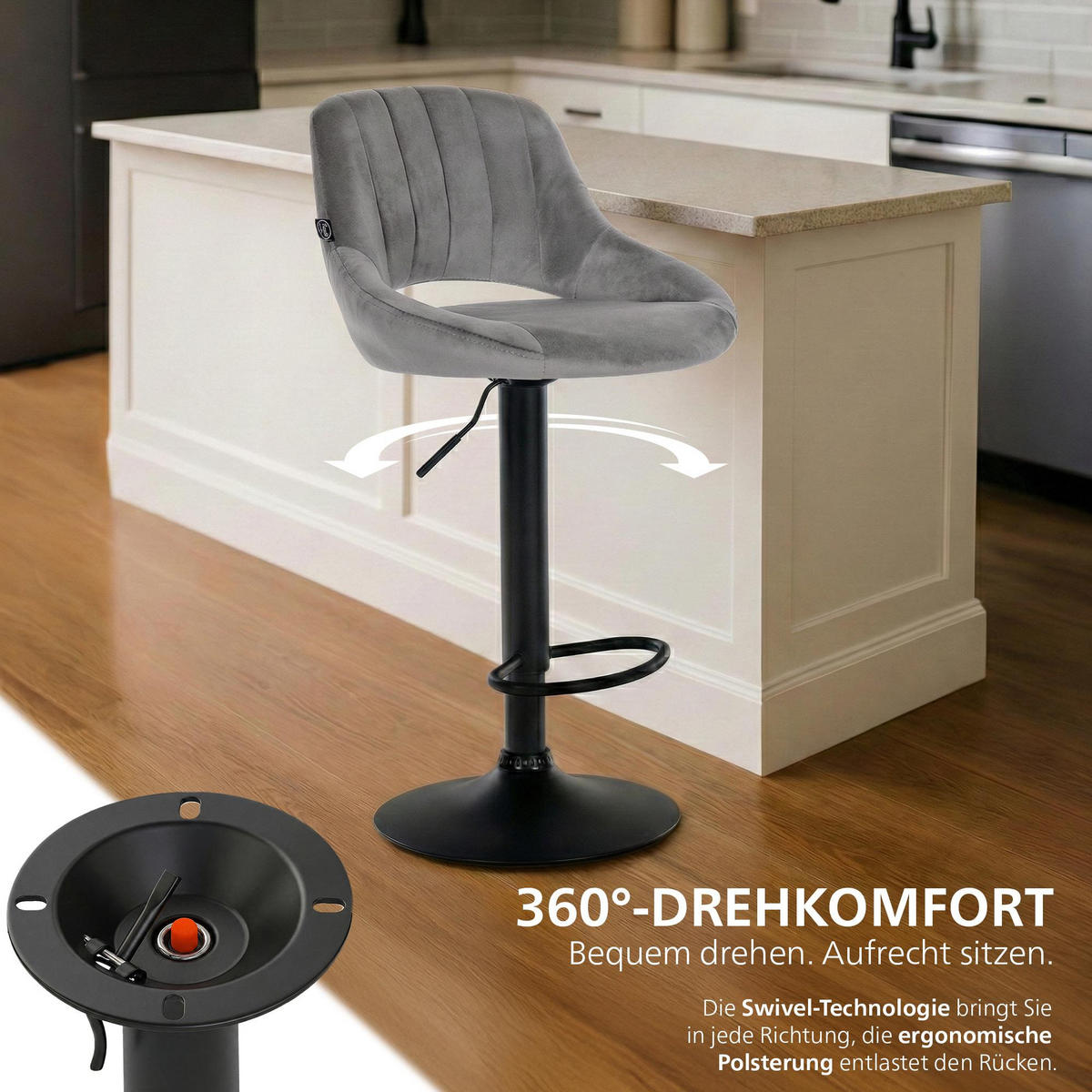 BARHOCKER Samt Dunkelgrau - Dunkelgrau/Schwarz, Textil/Metall (47/85/48cm) - CLP