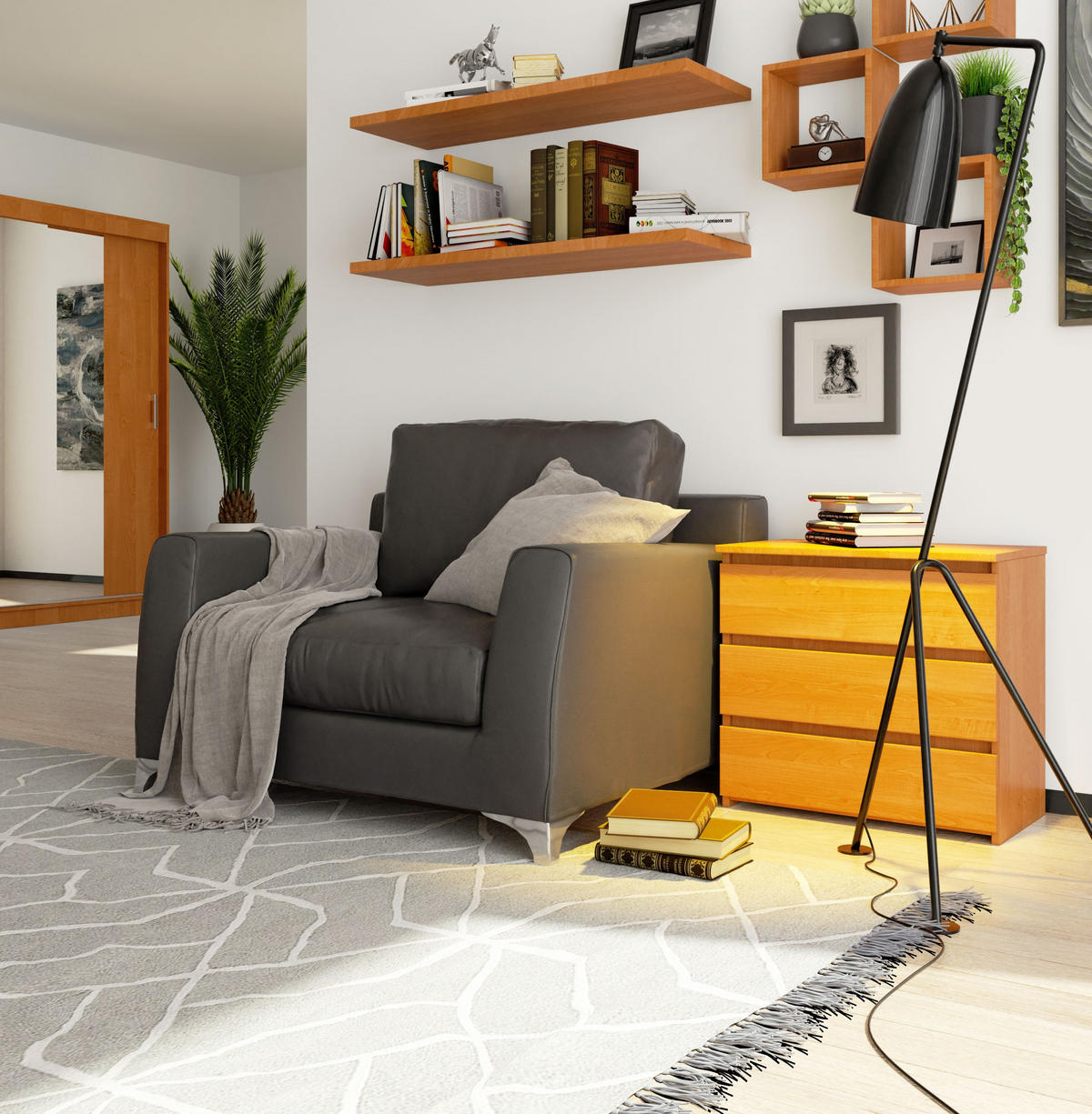 NACHTSCHRANK Erlefarben 60x35x57 cm - Erlefarben/Sonoma Eiche, Holzwerkstoff (60/57/35cm) - Akord