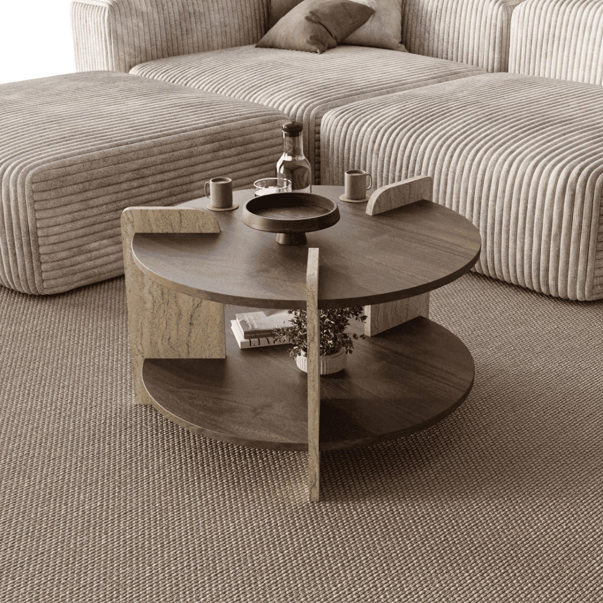 RUNDER COUCHTISCH mit doppelplatte 70/70/45 cm - Beige, Holzwerkstoff (70/70/45cm) - Calicosy