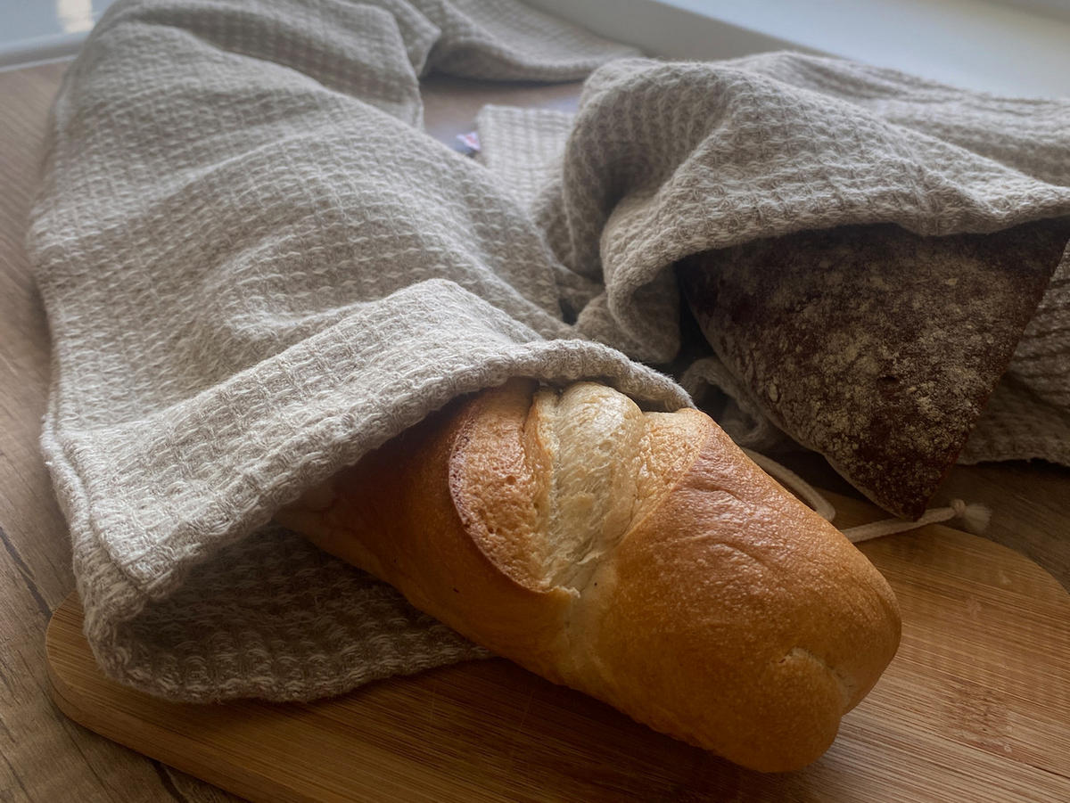 BAGUETTEBEUTEL Leinen-Waffelpique 18/70 cm - Beige/Naturfarben, Textil (18/1/70cm) - beties Heimtextil