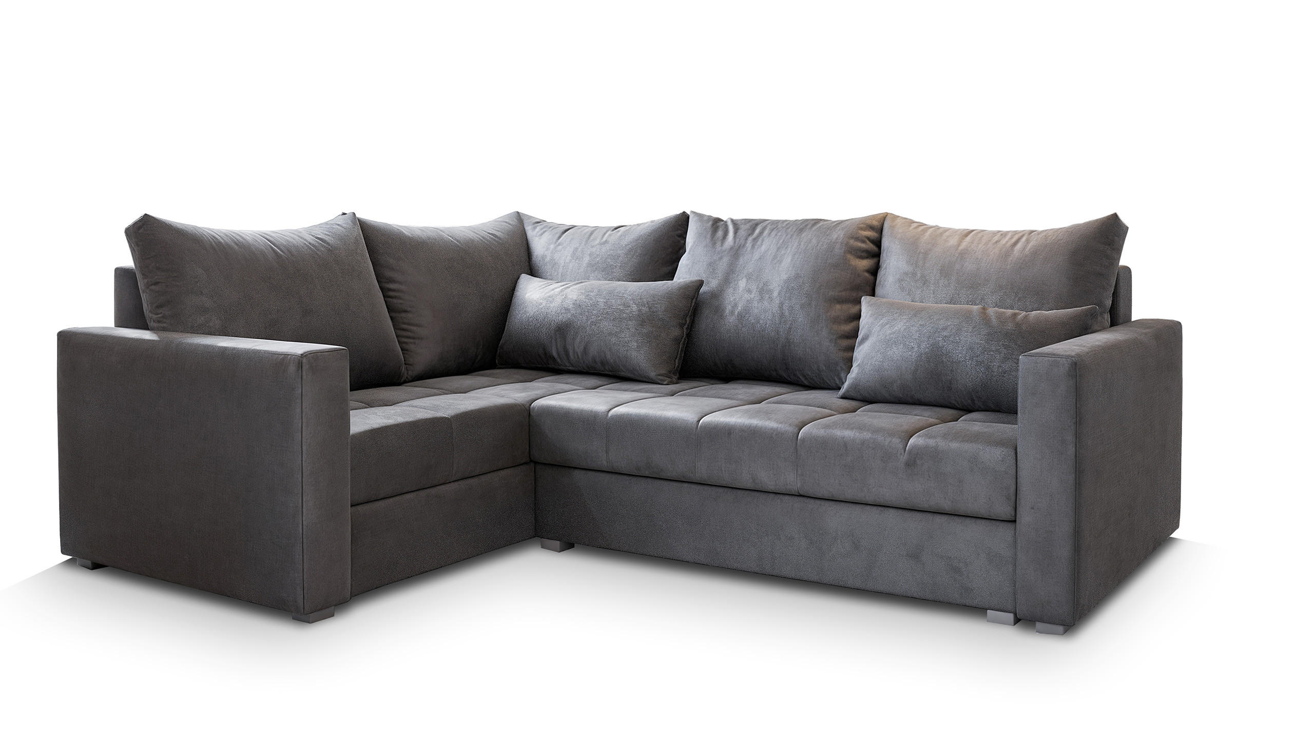ECKSOFA LIRENO L-S Grau Plüsch-Stoff mit Schlaffunktion - Grau, Holz (220/153cm) - MASSENO