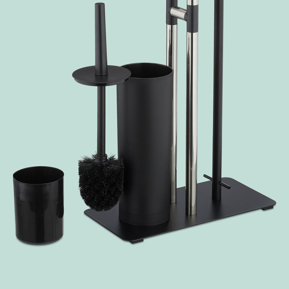 WC-GARNITUR - Schwarz, Kunststoff/Metall (30/77/15cm) - Relaxdays