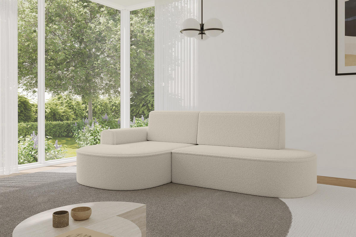 ECKSOFA mit Schlaffunktion und Bettkasten Ottomane Links MARI-L1-S - 283x167x73 cm Beige Bouclé - Beige/Schwarz, Holzwerkstoff/Kunststoff (283/167cm) - ALTDECOR