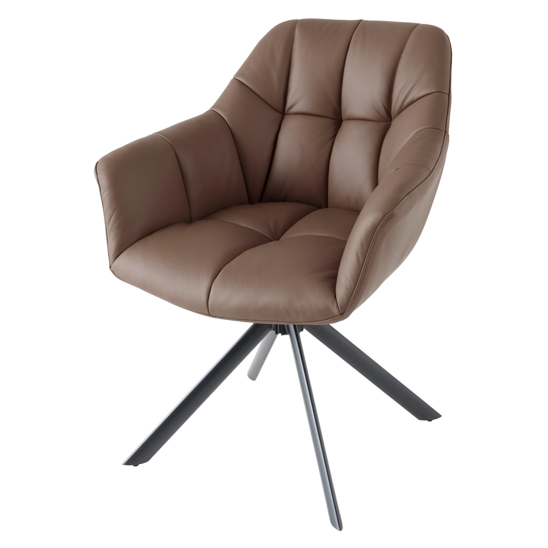 STUHL PAPILLON Echtleder Braun 85 cm - Schwarz, Leder/Metall (65/83/66cm) - riess-ambiente