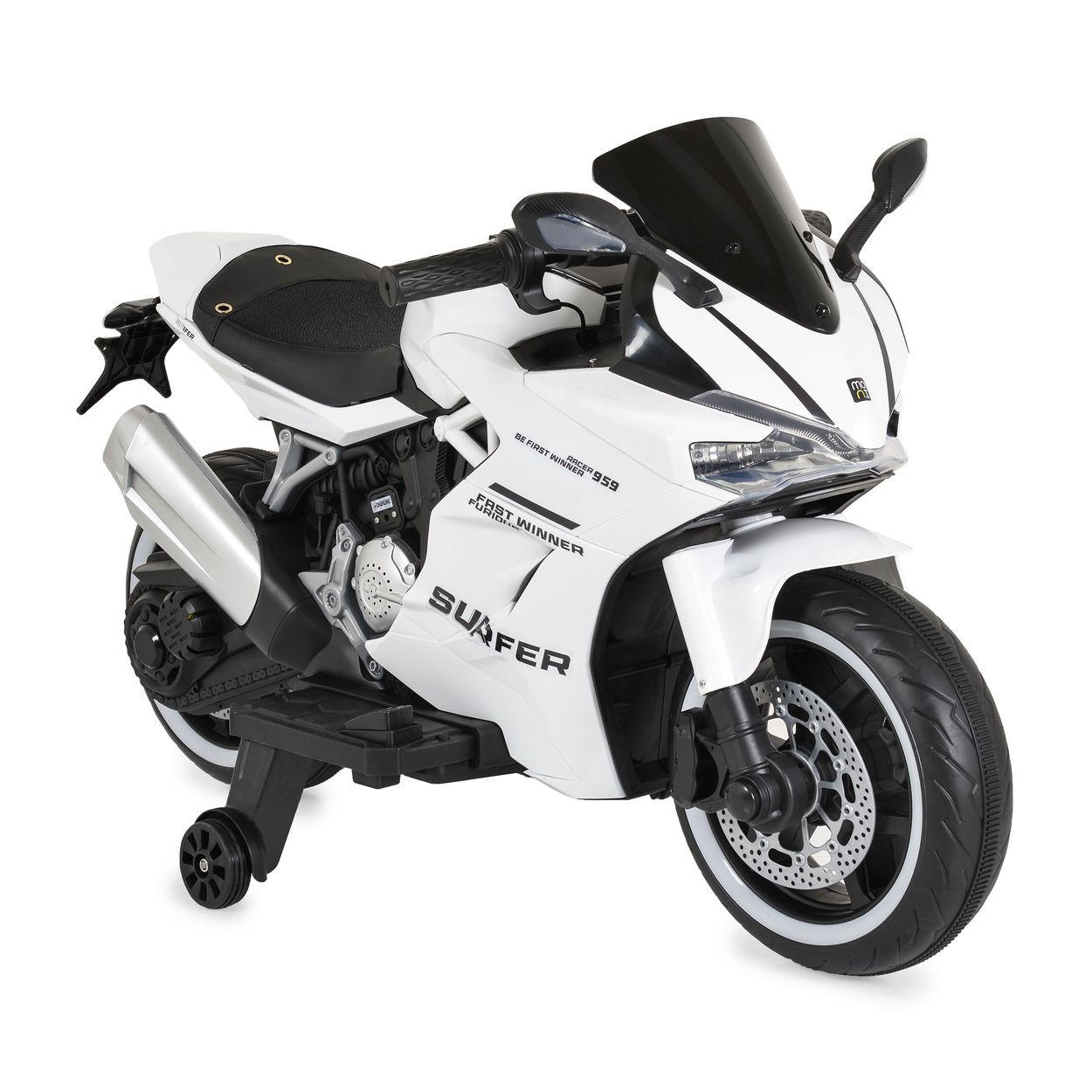 ELEKTROMOTORRAD Surfer weiß Stützräder Fußstütze Bluetooth MP3-Ausgang - Weiß, Kunststoff (115/57/70cm) - Moni