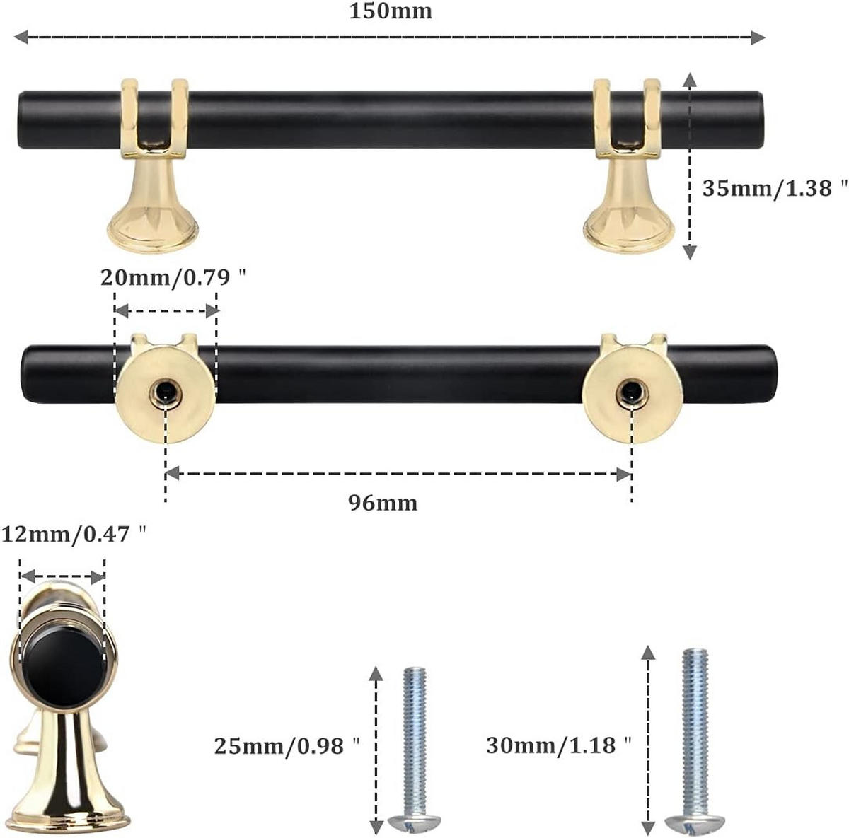 MÖBELGRIFF Schwarz 6er-Set 96 mm Zinklegierung - Schwarz, Metall (0.17/3.4/1.5cm)