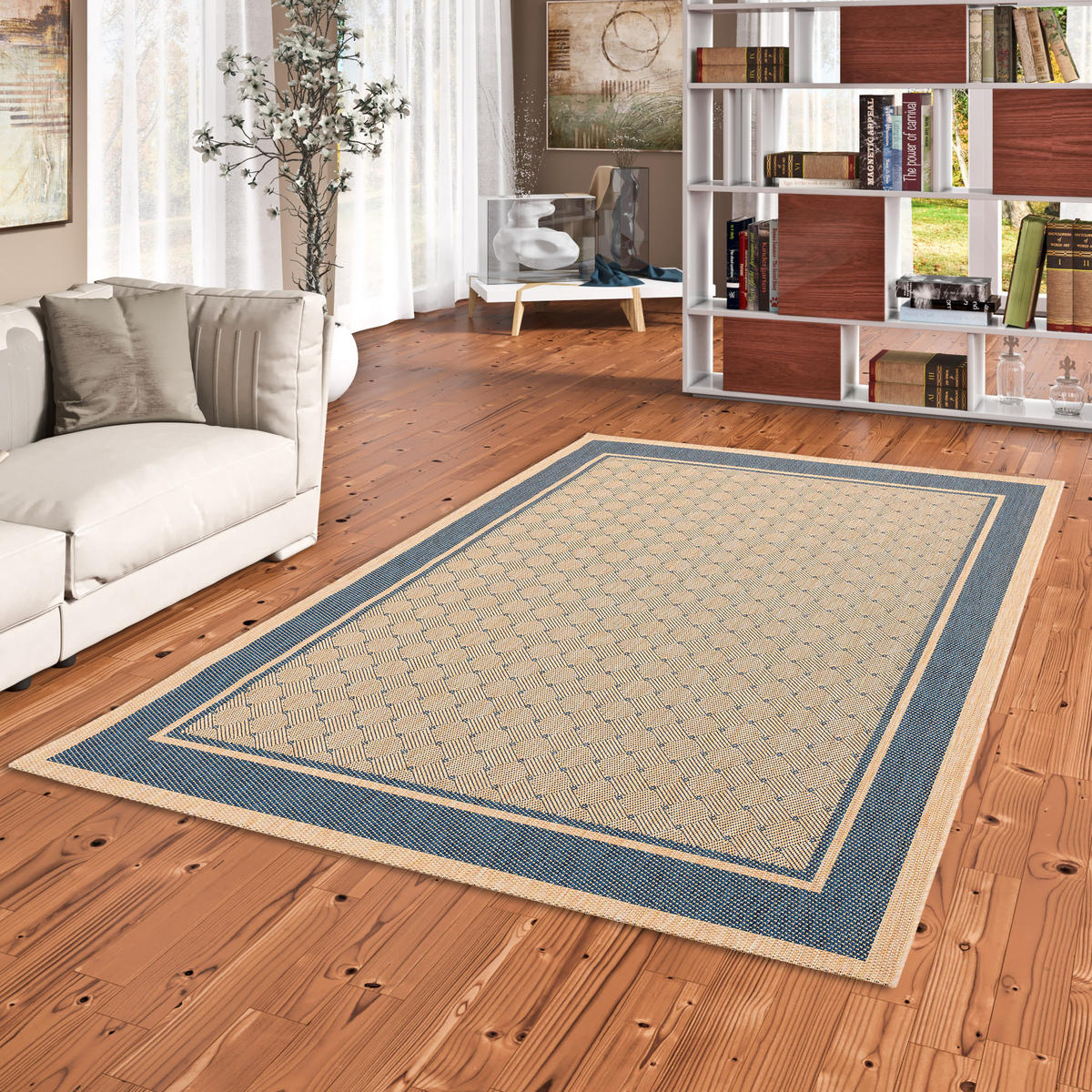 MODERN FLACHGEWEBE RUGGY KARO BORDÜRE - Blau, Textil (120/170cm) - Pergamon