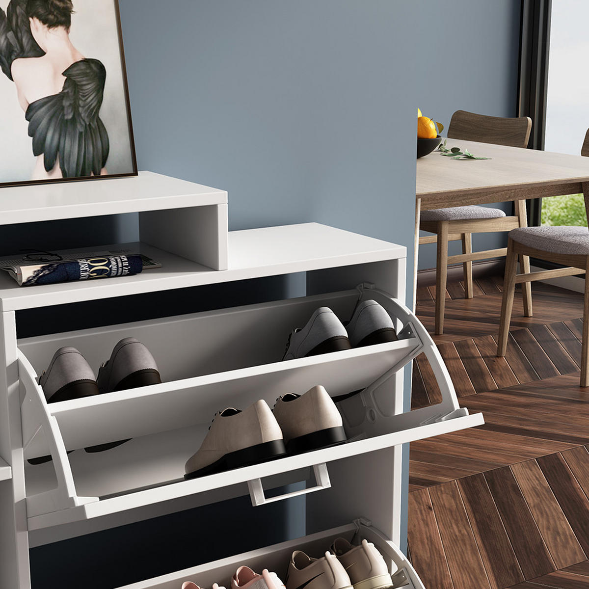 SCHUHKIPPER Tobias Weiß 80 x 90 cm - Weiß, Holzwerkstoff (80/90/24.5cm) - Vicco