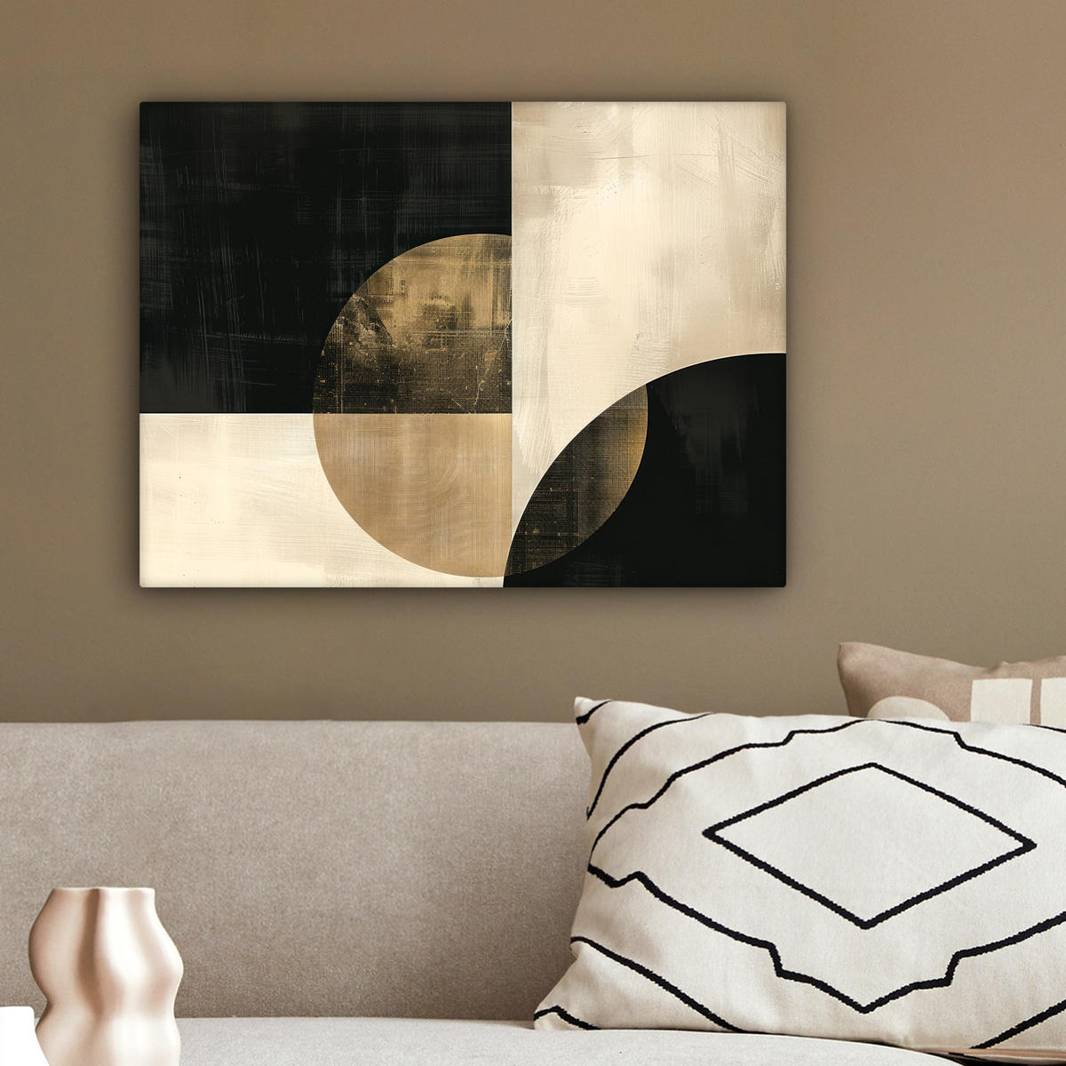 LEINWANDBILD Abstrakt - Geometrische Formen - Schwarz - Gold 40x30 cm - Ecru, Textil (40/30cm) - MuchoWow