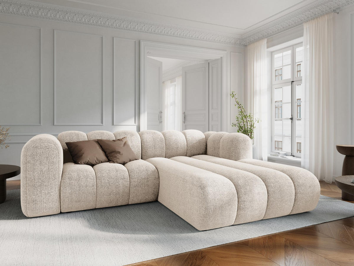 ECKSOFA modular rechts Lupine aus Chenille-Stoff leichtes beige 3 Sitzplätze - Creme, Textil (177/230cm) - Micadoni
