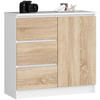 KOMMODE Weiß, Sonoma Eiche 35x80x77 cm - Weiß/Sonoma Eiche, Holzwerkstoff (80/77/35cm) - Akord