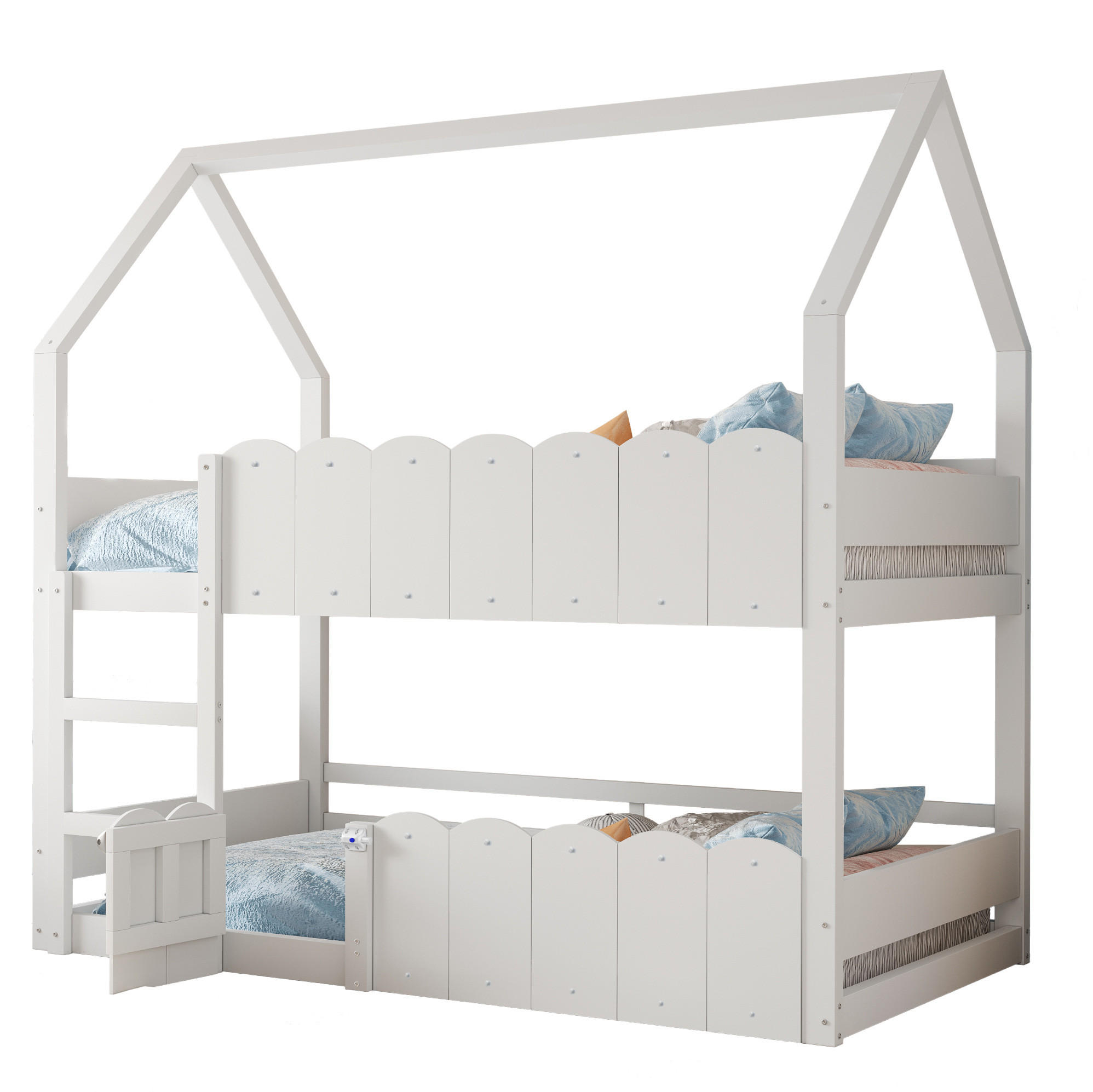 ETAGENBETT 90/200 cm aus Holz mit Sicherheitsgeländern Weiß - Weiß, Holz (90/200cm) - OKMYHOME
