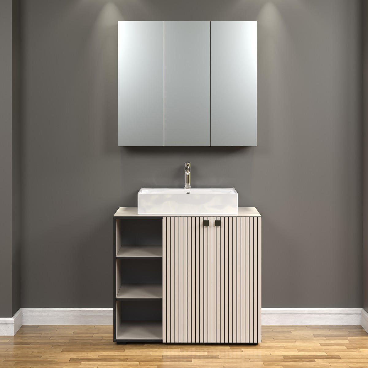 SPIEGELSCHRANK PureBliss Hellgrau - Hellgrau, Holzwerkstoff (90/80/20cm) - Trendteam