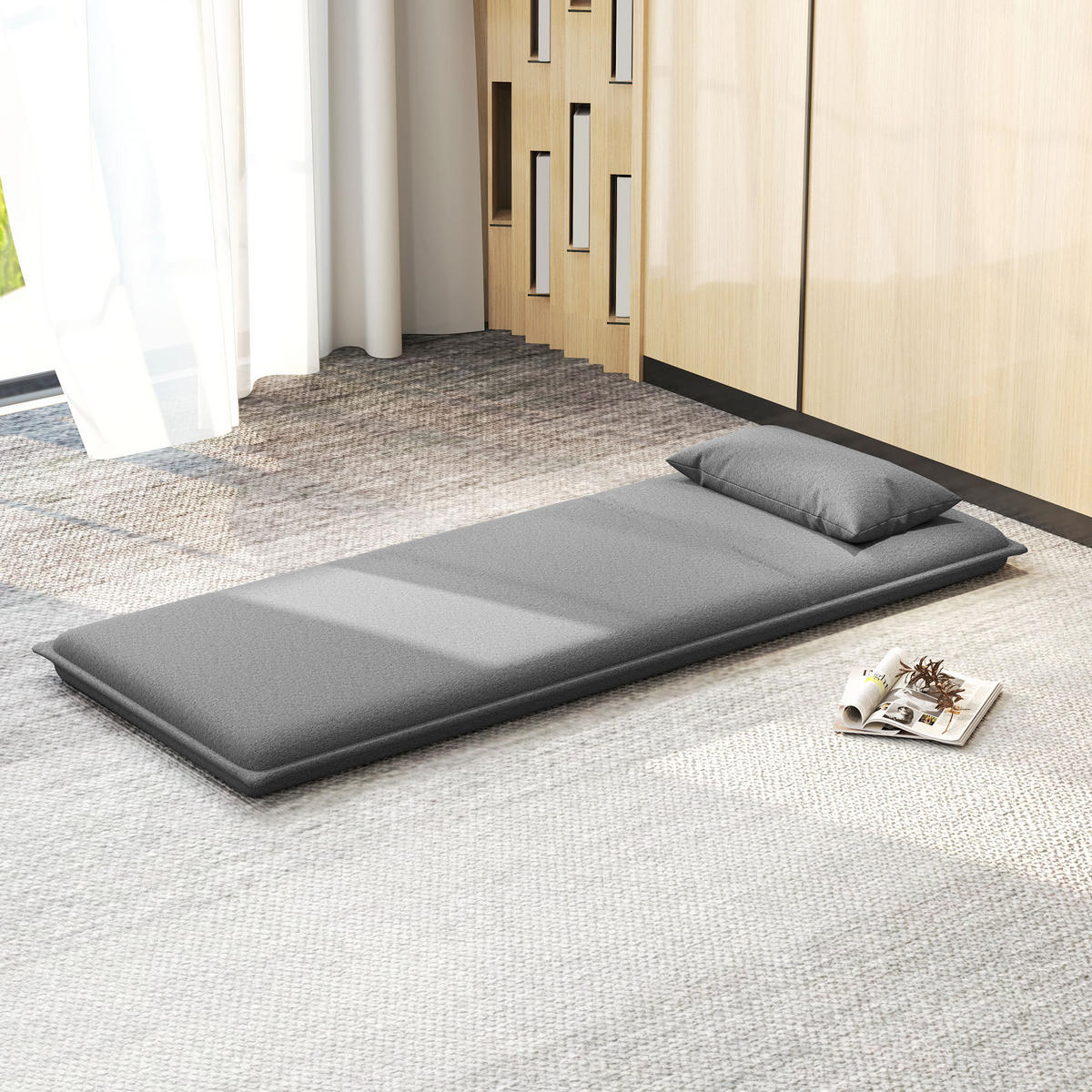 BODENSOFA 3-in-1 Klappbar Schlafsofa, Gepolstert Sofabett mit Schlaffunktion - Dunkelgrau, Textil/Metall (81/68/75cm) - HOMCOM