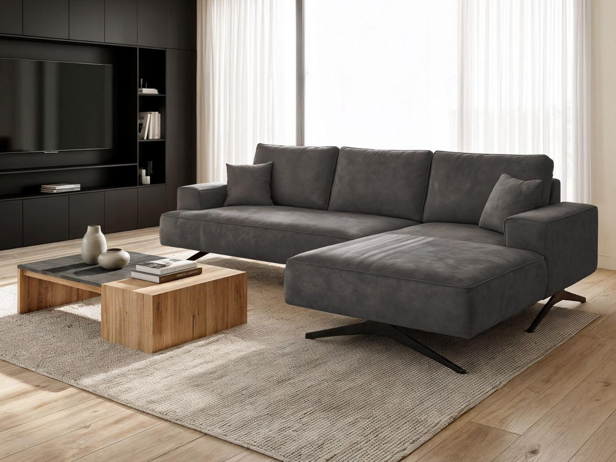 ECKSOFA Leto Anthrazit Rechts - Anthrazit/Schwarz, Holz/Textil (165/260cm) - Graingold