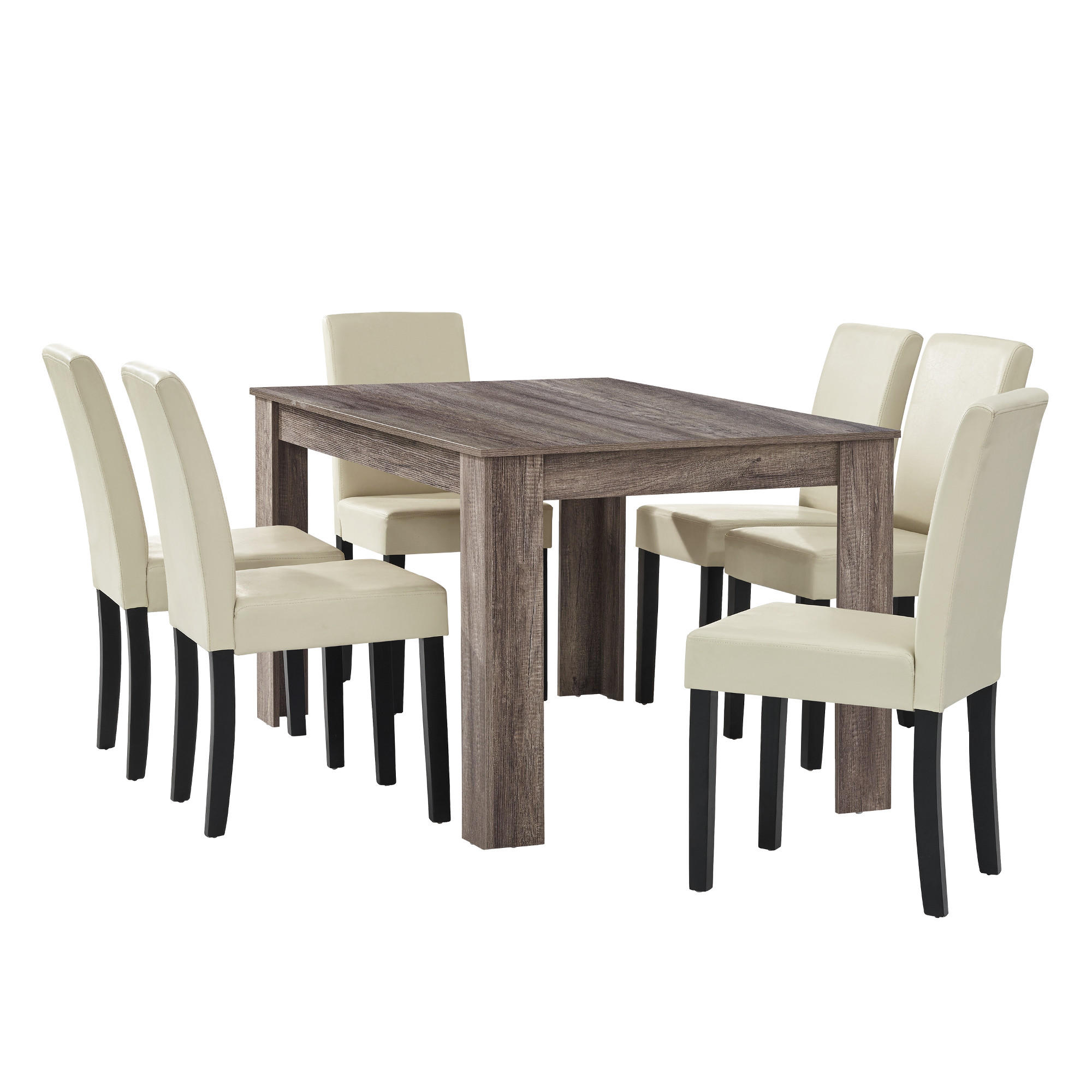 [en.casa] TISCHGRUPPE Dunkelbraun, Creme 140cm × 90cm × 77cm