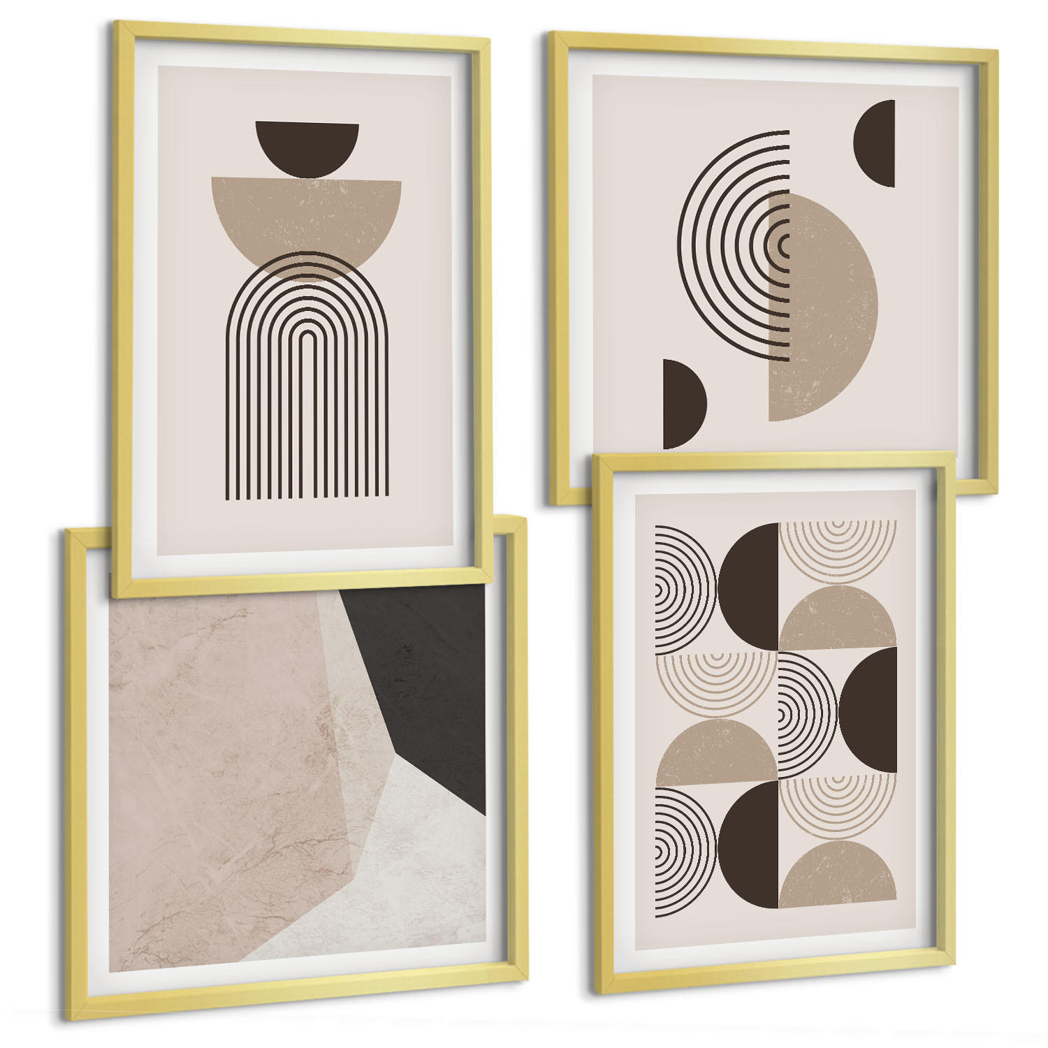 BILDER SET 4er Set - 50x50 cm & 40x60 cm Goldrahmen - Abstrakte geometrische Muster - Goldfarben, Kunststoff (50/50cm) - TULUP