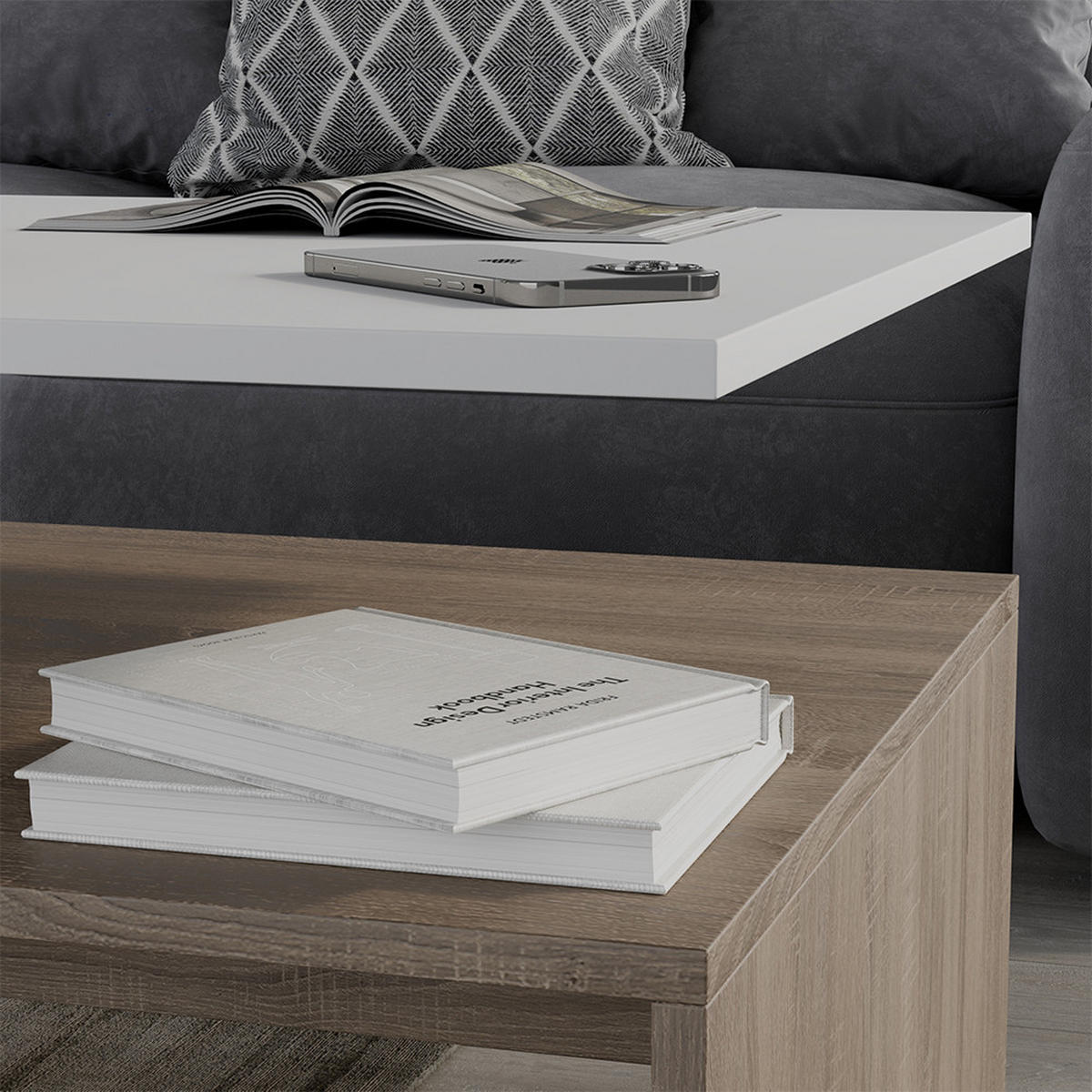 KONFERENČNÍ STŮL Amato Bílá/Sonoma - bílá/Sonoma dub, kompozitní dřevo (52.6/90/42.2cm) - Vicco