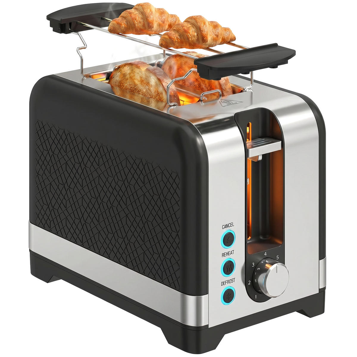 TOASTER 930 W 2-Scheiben mit Bräunungsstufen, Auftaufunktion, Aufwärmfunktion - Schwarz, Kunststoff (15.6/18.9/26.4cm) - Korfee