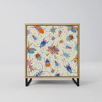 SIDEBOARD COLORFUL INSECTS, Eichefarben, 57,5x42x67,5 cm, Schwarze Metall-Rahmenfüße - Eichefarben/Multicolor, Holzwerkstoff/Metall (57.5/67.5/42cm) - SpaceRebels