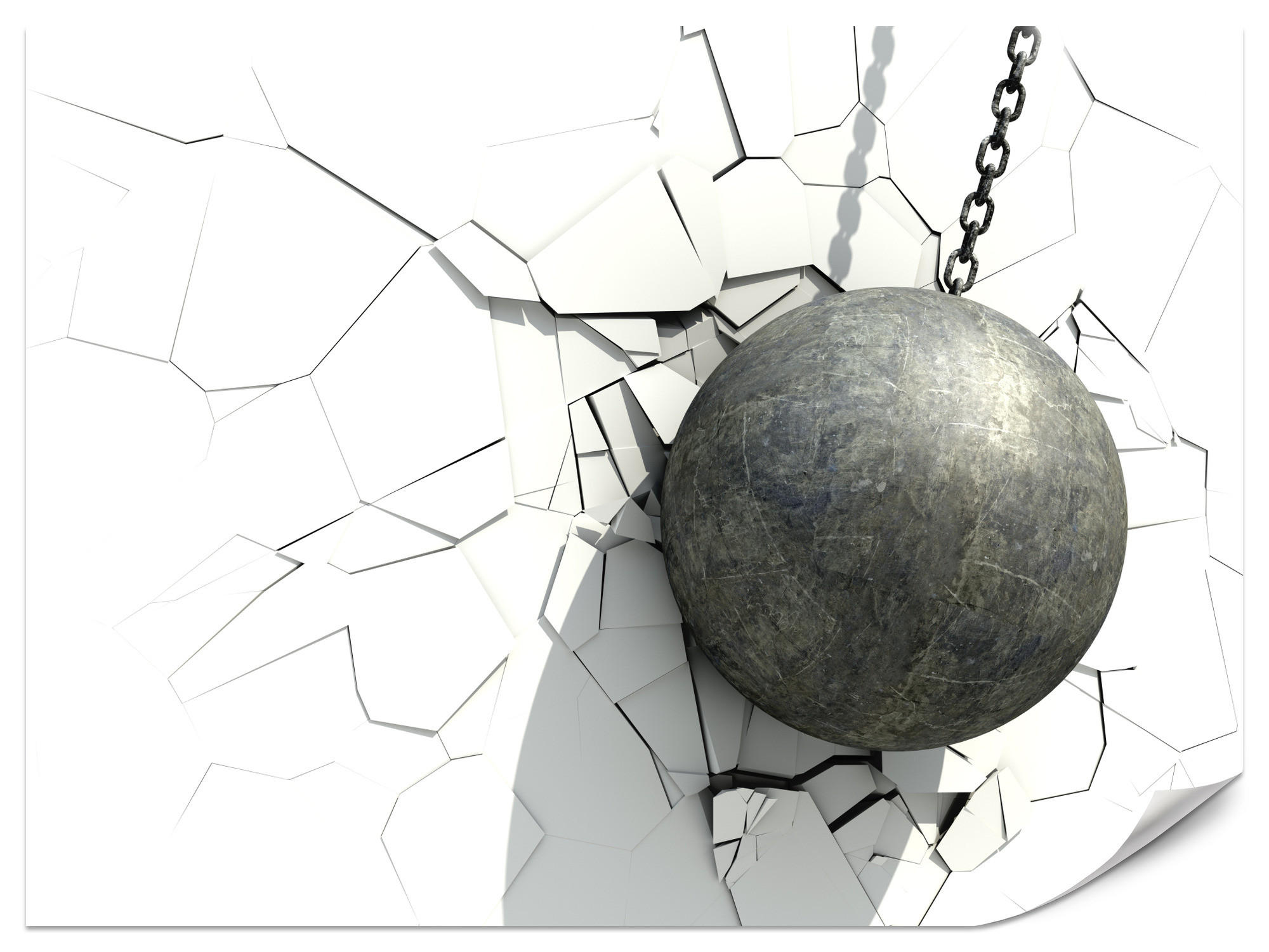 FOTOTAPETE für Büro Metallkugel Riss Weiße Wand 500x350 - Weiß/Grau, Papier (500/350cm) - Muralo