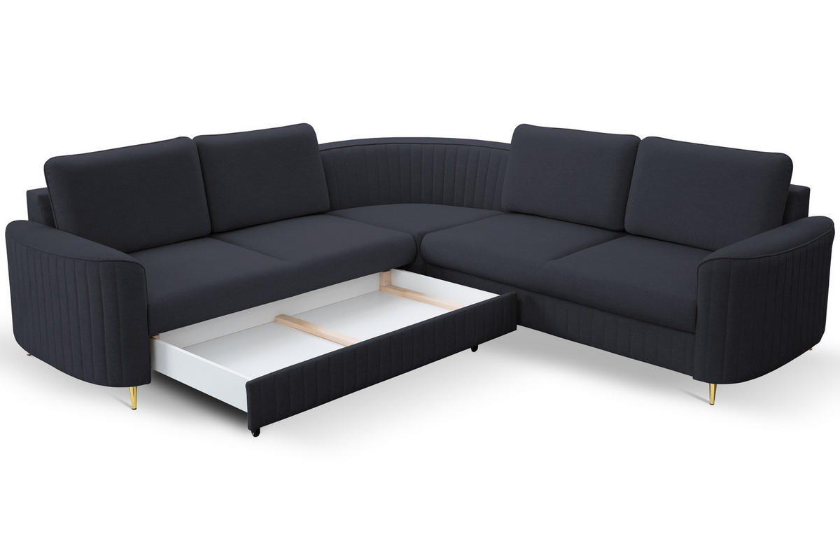 ECKSOFA VELA R-S Dunkelblau Velours-Stoff mit Schlaffunktion - Dunkelblau, Holz (251/251cm) - MASSENO