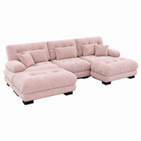 SOFA modular U- oder L-Form mit Ottomane Chenille Pink - Pink, Kunststoff (145/81/313cm) - Meubliv