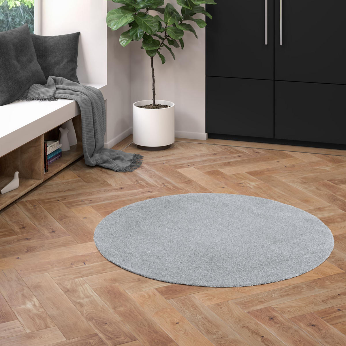 MODERNER TEPPICH 80/80 cm Barcelona rund - Grau, Textil (200/200cm) - Steffensmeier