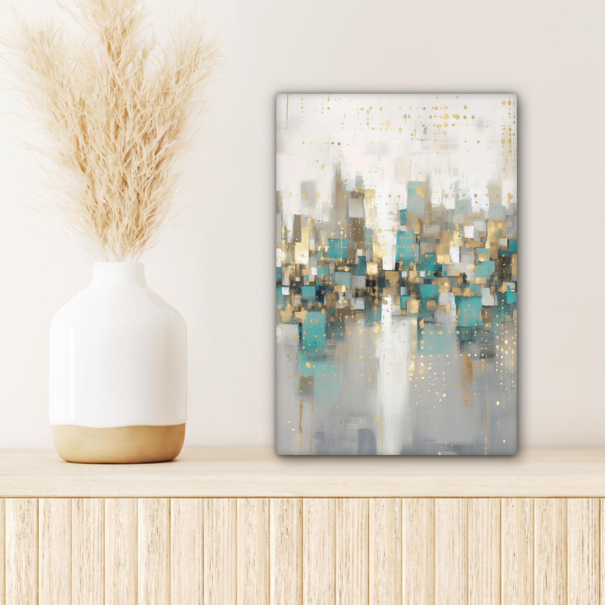 LEINWANDBILD Abstrakt - Blöcke - Gold - Skyline Deko Wohnzimmer 20x30 cm - Beige, Textil (20/30cm) - MuchoWow
