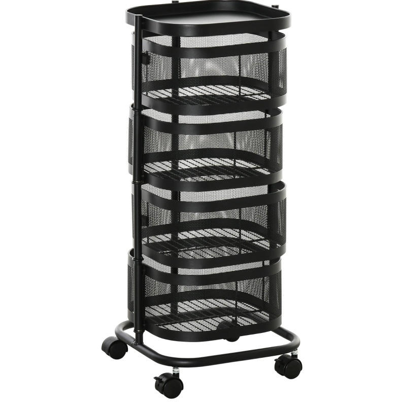 SERVIERWAGEN 33/33/77 cm mit Rollen und 4 Drahtkörben in Schwarz - Schwarz, Metall (33/77/33cm) - BEAOK