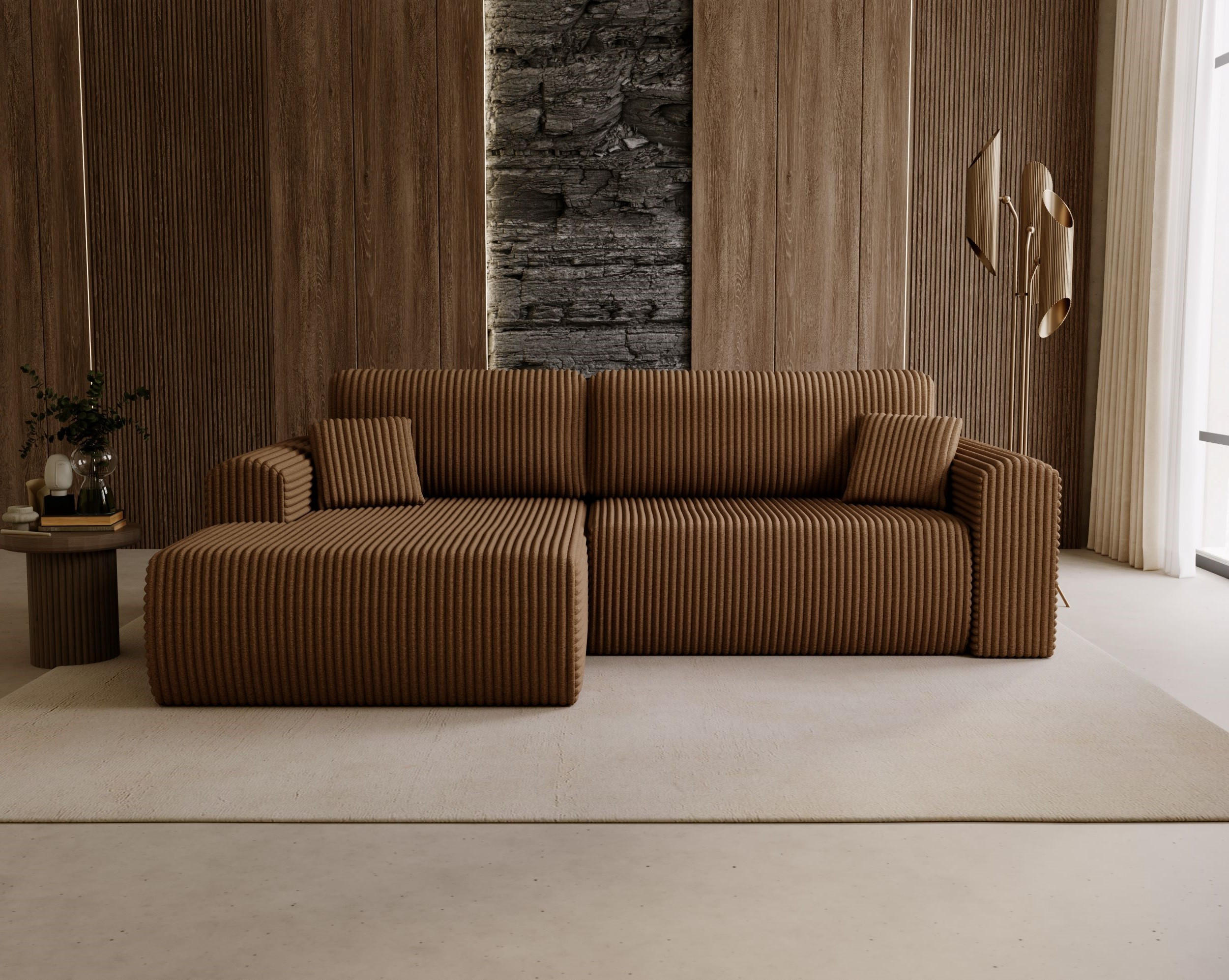 ECKSOFA Linea Beige, Sofa mit Schlaffunktion, linke seite - Beige, Holzwerkstoff/Textil (257/177cm) - Bettso